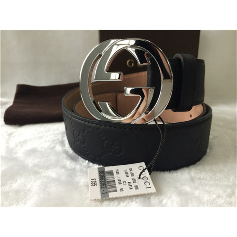 black G*u*i leather silver buckle