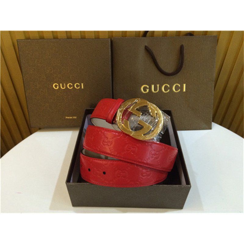 red G*u*i leather gold buckle