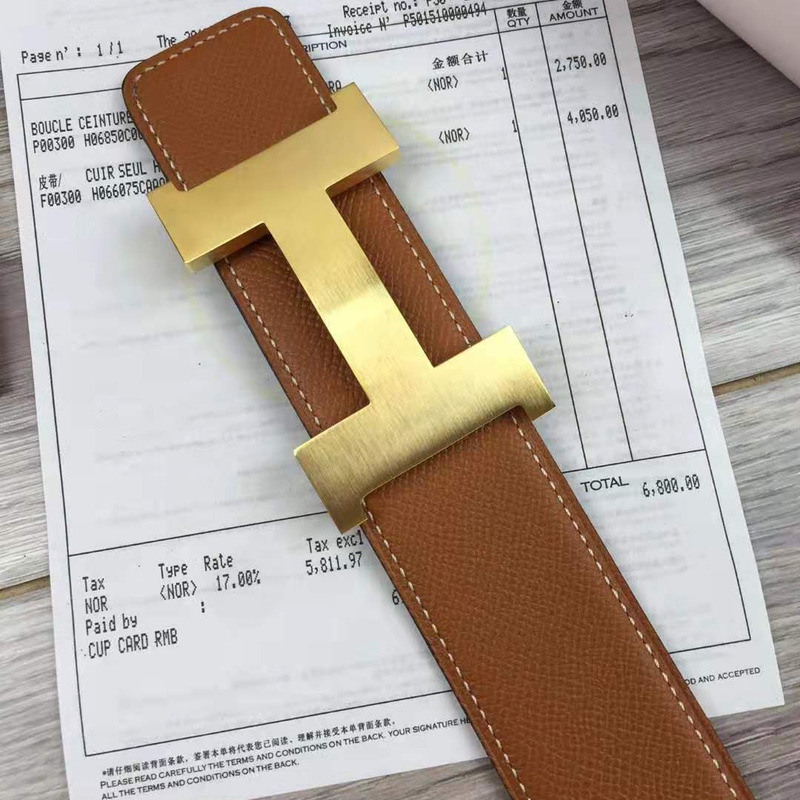 H**mes brown leather belt with gold buckle