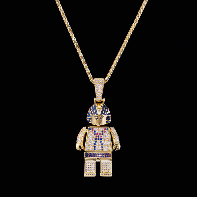 Hiphop FREE SHIPPING 14K Gold Iced Out Pharaoh Block Pendant