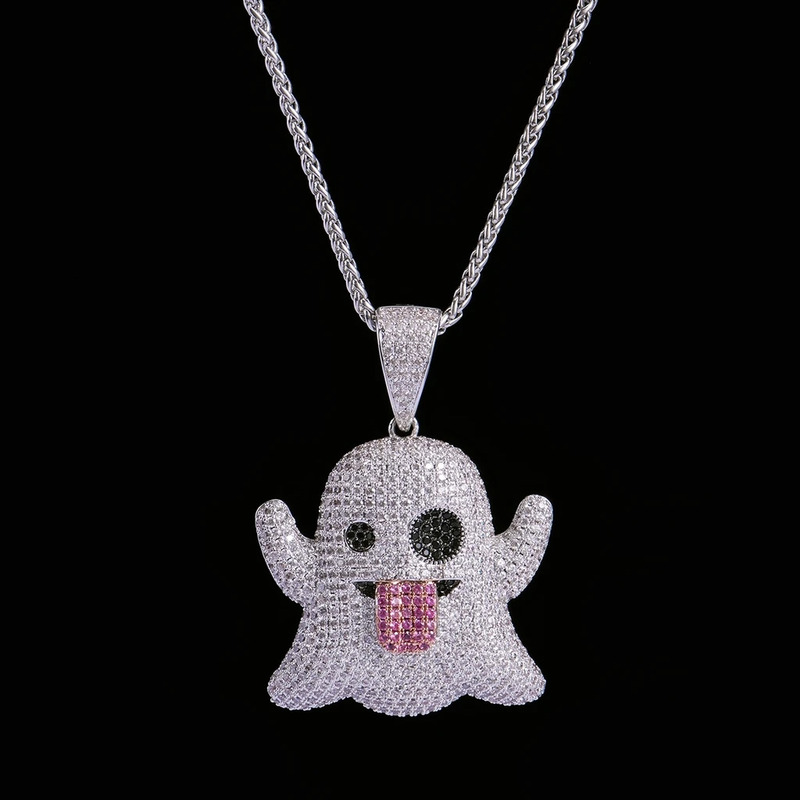 Hiphop FREE SHIPPING White Gold Iced Ghost Emoji Pendant