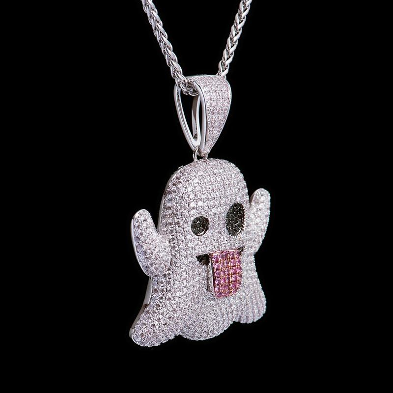 Hiphop FREE SHIPPING White Gold Iced Ghost Emoji Pendant