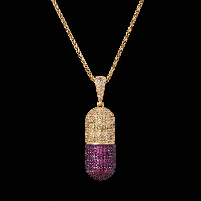 Hiphop FREE SHIPPING 14K Gold Iced Out Detachable Pill Emoji Pendant