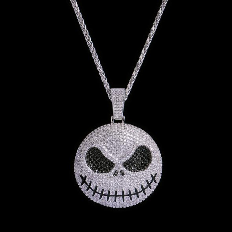 Hiphop FREE SHIPPING White Gold Iced Out Jack Skellington Pendant