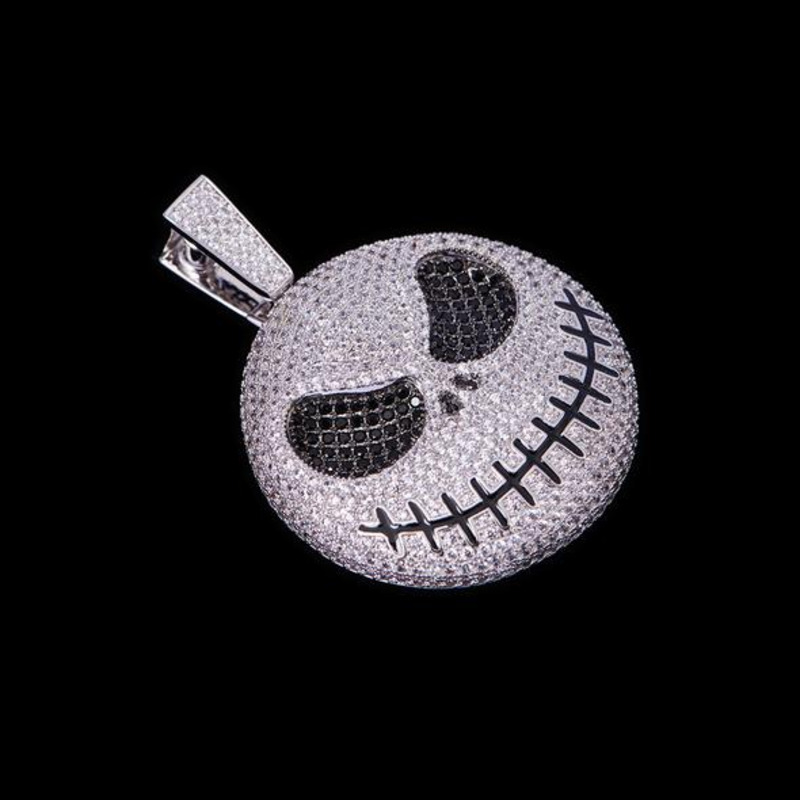 Hiphop FREE SHIPPING White Gold Iced Out Jack Skellington Pendant