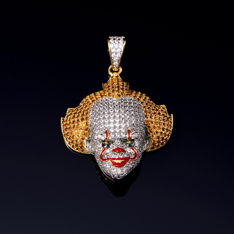 Hiphop FREE SHIPPING 14K Gold Iced Out Clown Pendant