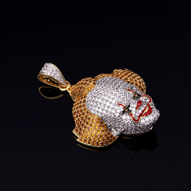 Hiphop FREE SHIPPING 14K Gold Iced Out Clown Pendant