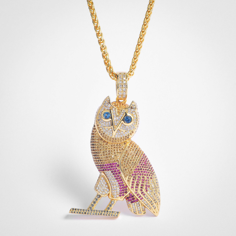 Hiphop FREE SHIPPING Fully Iced Out Colorful Owl Pendant