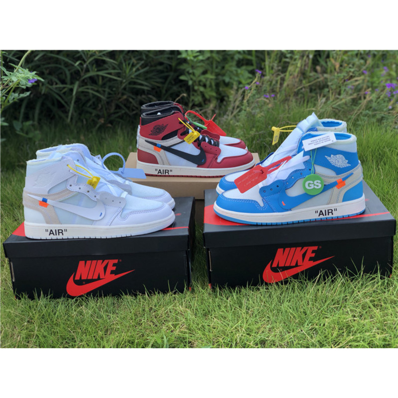 OFF White & NK x Air Jordan 1 GS 1985 Red Sneakers Men Women