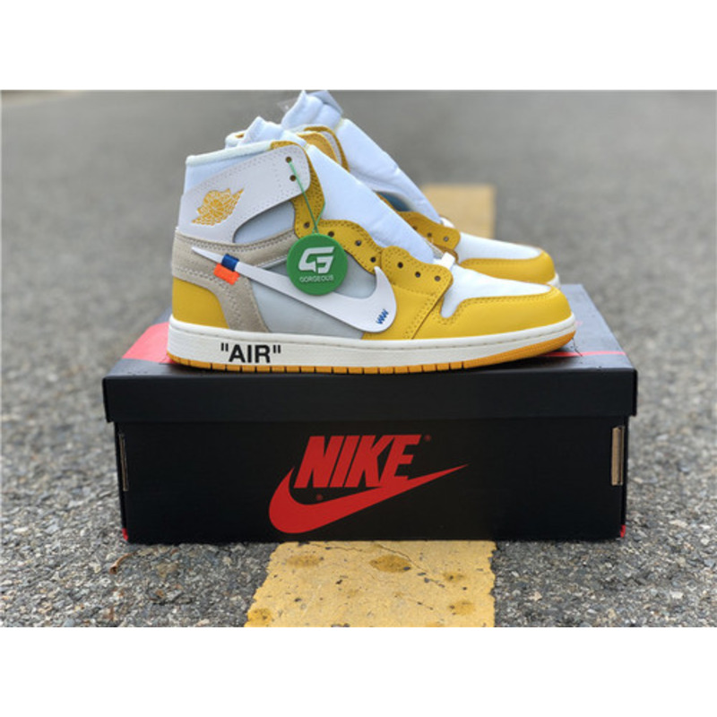 OFF White & NK x Air Jordan 1 GS Yellow 1985 Sneakers Men Women