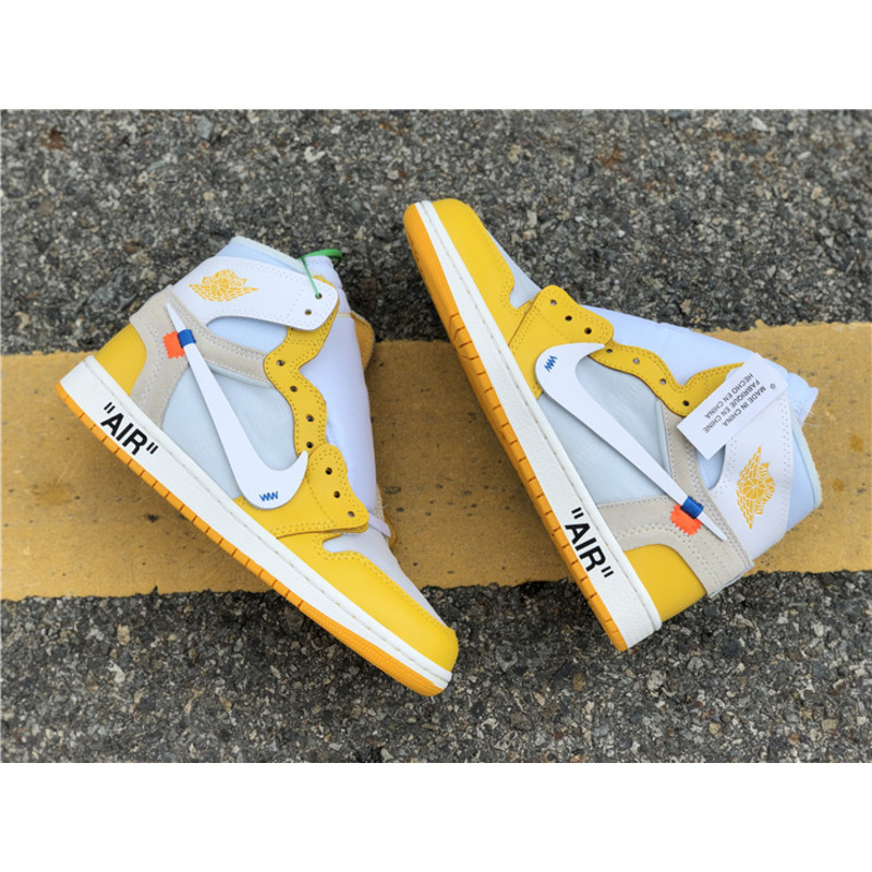 OFF White & NK x Air Jordan 1 GS Yellow 1985 Sneakers Men Women