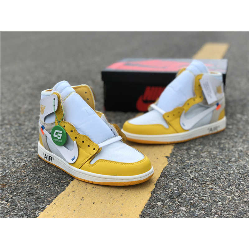 OFF White & NK x Air Jordan 1 GS Yellow 1985 Sneakers Men Women