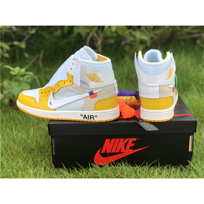 OFF White & NK x Air Jordan 1 GS Yellow 1985 Sneakers Men Women