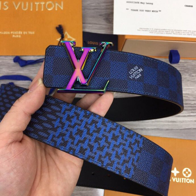 l**is V*t*n damier 40mm reversible belt in blue