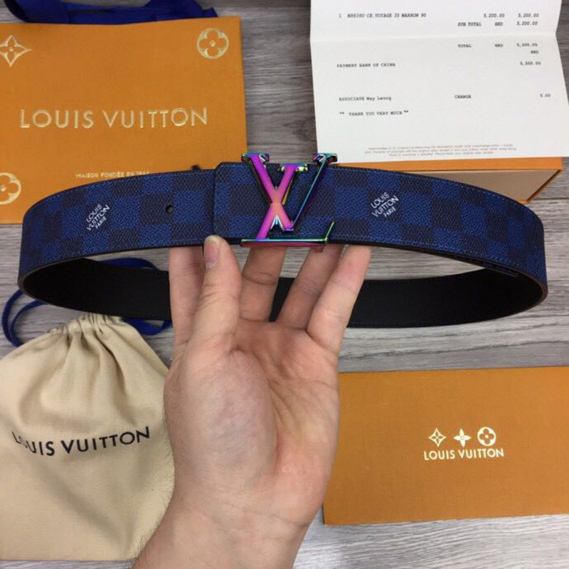 l**is V*t*n damier 40mm reversible belt in blue