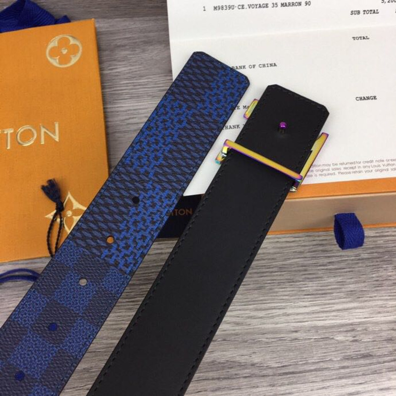 l**is V*t*n damier 40mm reversible belt in blue