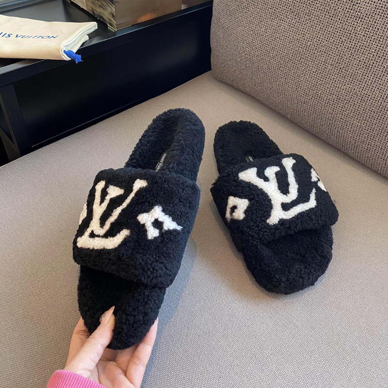 l**is V*t*n monogram shearling slippers