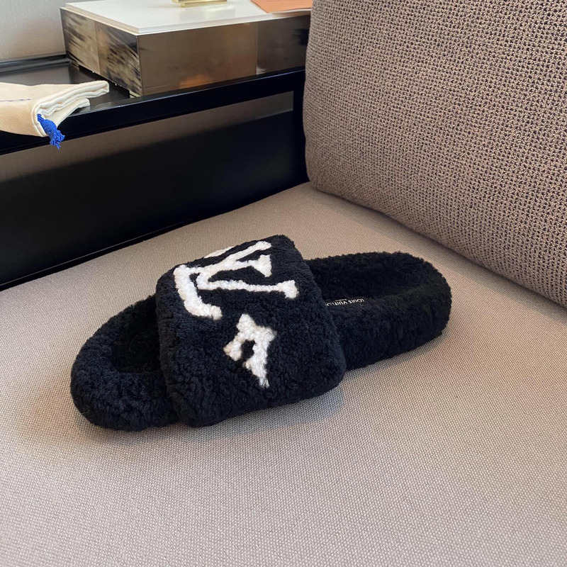 l**is V*t*n monogram shearling slippers