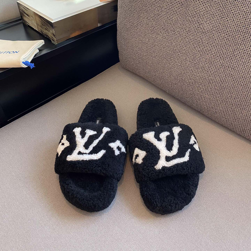 l**is V*t*n monogram shearling slippers