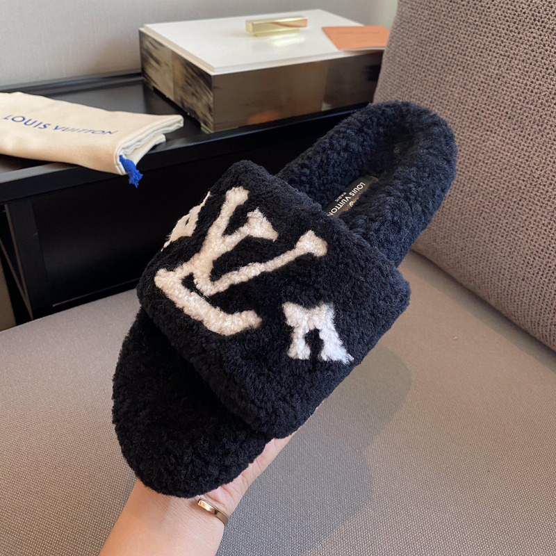 l**is V*t*n monogram shearling slippers