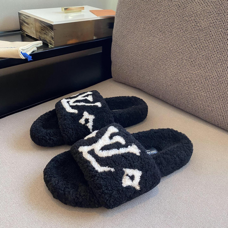 l**is V*t*n monogram shearling slippers