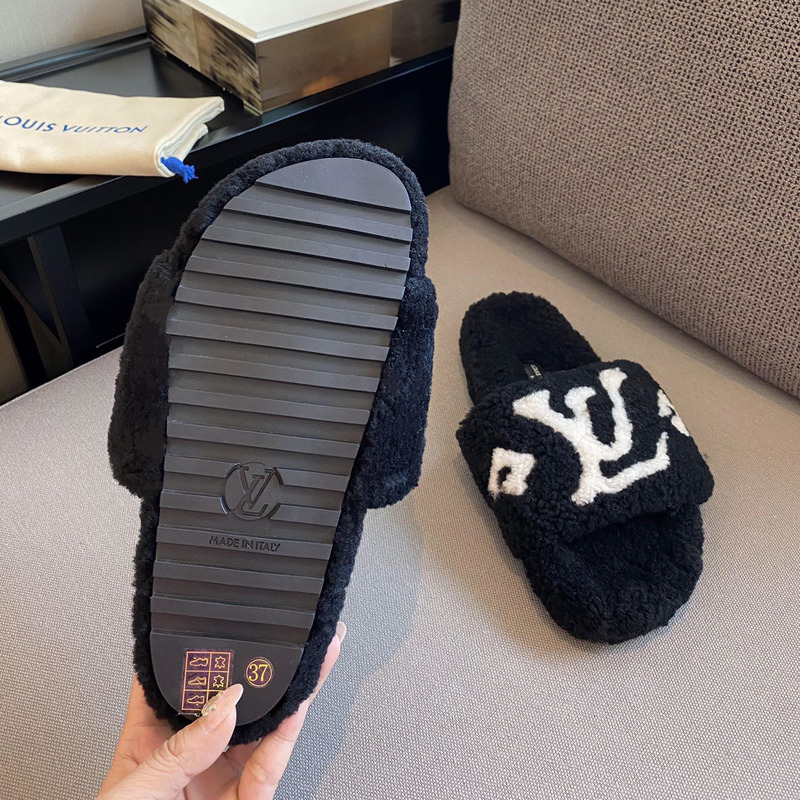 l**is V*t*n monogram shearling slippers