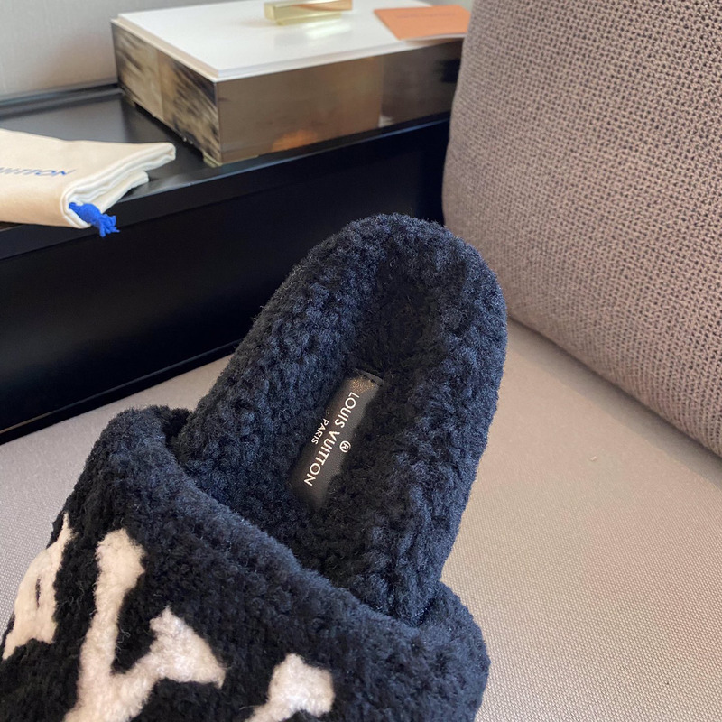 l**is V*t*n monogram shearling slippers