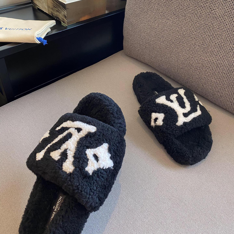 l**is V*t*n monogram shearling slippers