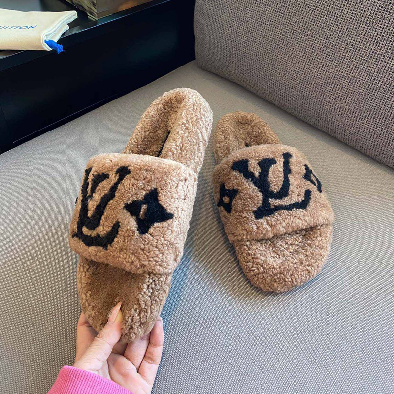 l**is V*t*n monogram shearling slippers