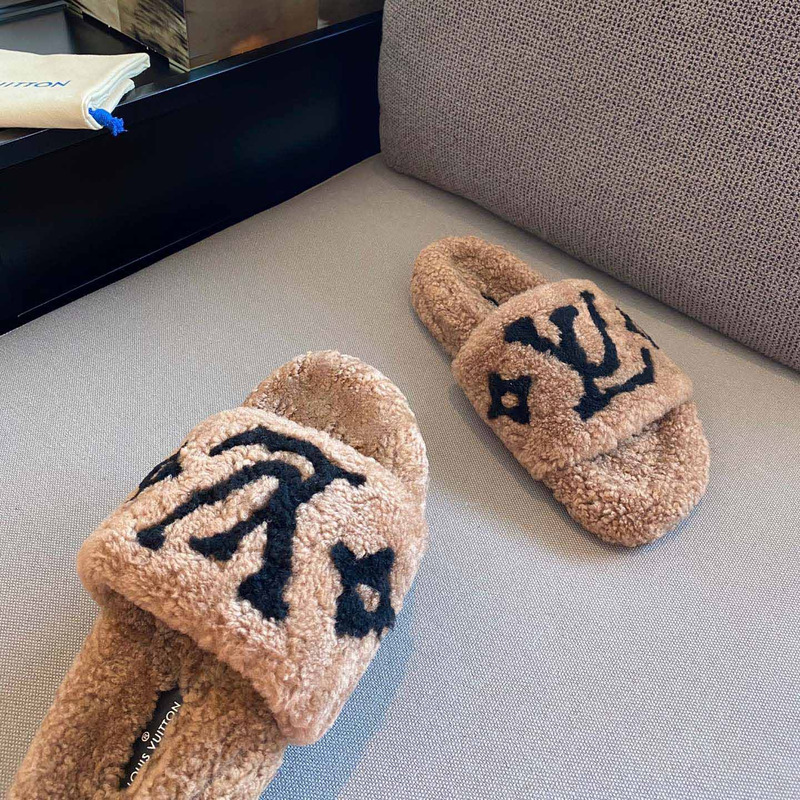 l**is V*t*n monogram shearling slippers