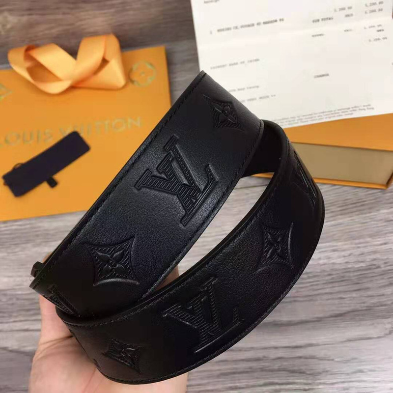 l**is V*t*n monogram black leather belt