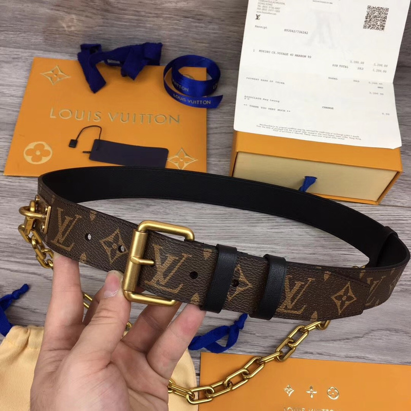 l**is V*t*n signature chain 35mm belt in brown