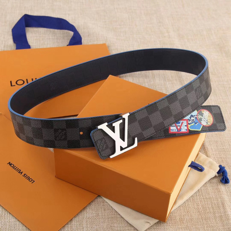 l**is V*t*n damier print 40mm reversible belt(silver)