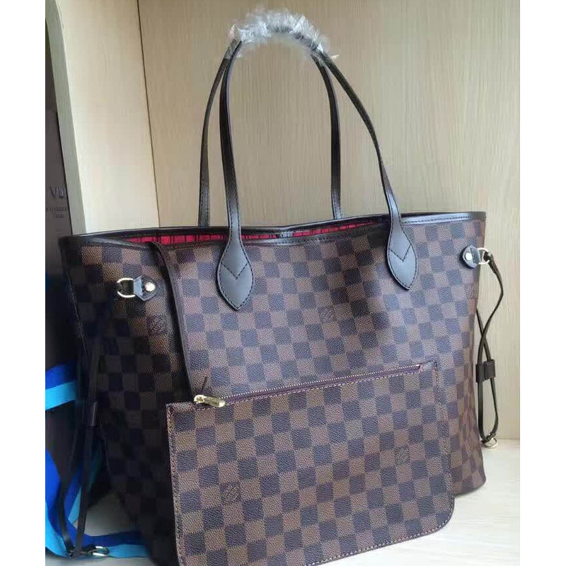 l**is V*t*n neverfull damier ebene mm cerise lining