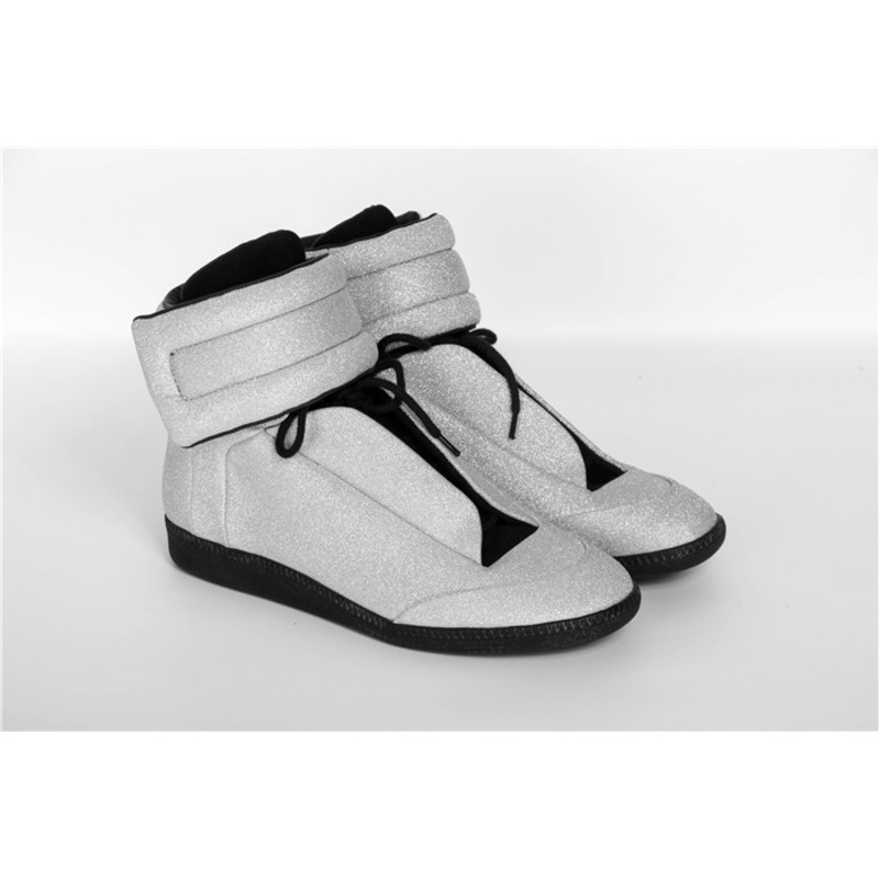 Limited Version Maison Margiela Silver Future Leather High-Top Sneakers with Black Outsole