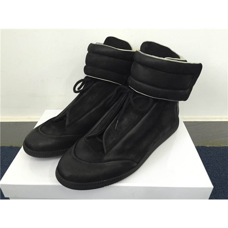 Limited Version Maison Margiela Black Suede High-Top Sneakers with Black Rubber Outsole