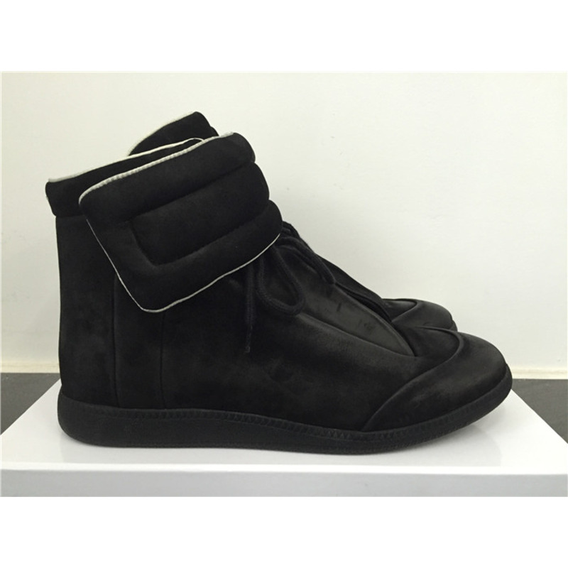 Limited Version Maison Margiela Black Suede High-Top Sneakers with Black Rubber Outsole