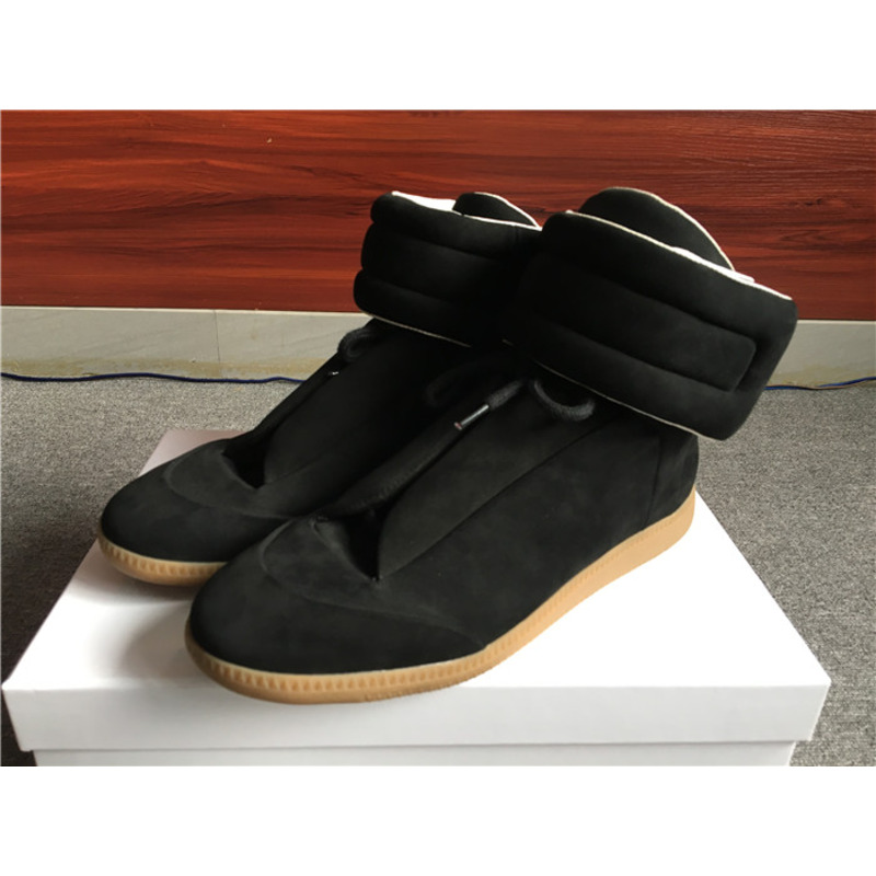 Limited Version Maison Margiela Black Suede High-Top Sneakers with Khaki Rubber Outsole