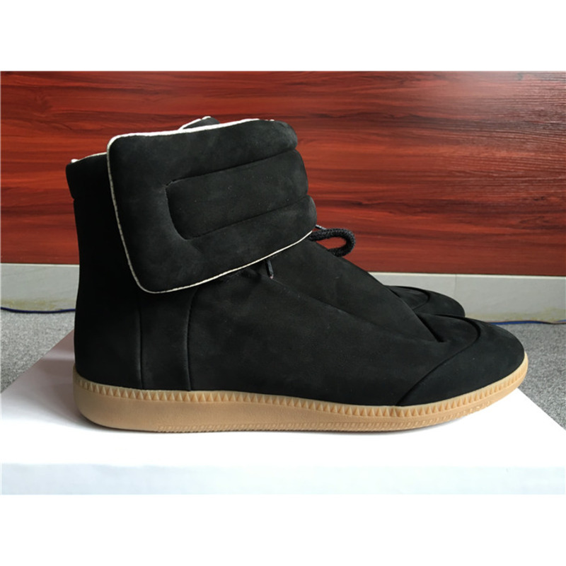 Limited Version Maison Margiela Black Suede High-Top Sneakers with Khaki Rubber Outsole