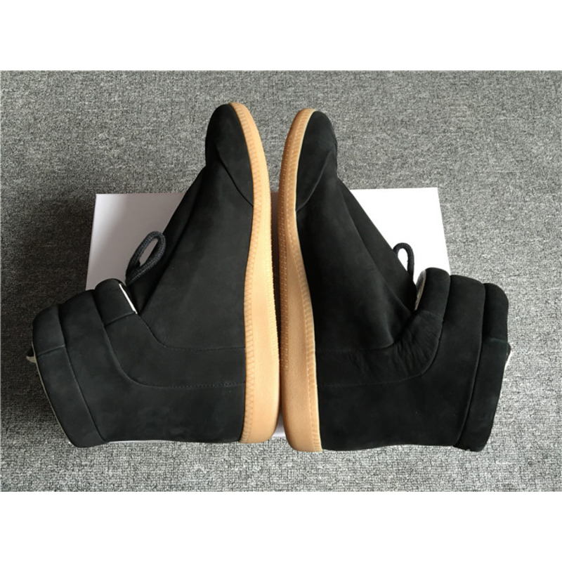 Limited Version Maison Margiela Black Suede High-Top Sneakers with Khaki Rubber Outsole