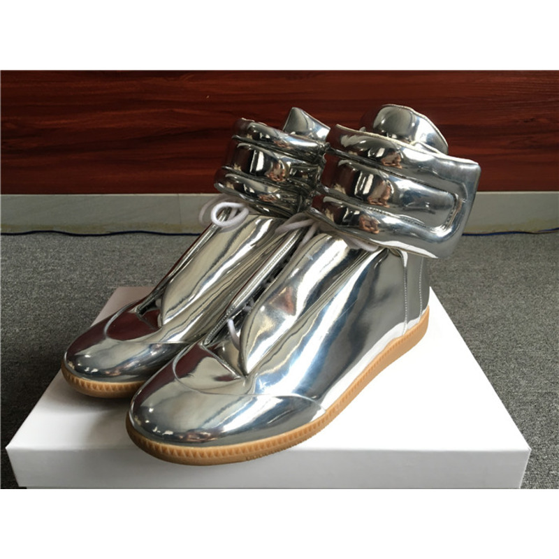 Limited Version Maison Margiela Silver Patent Leather High-Top Sneakers