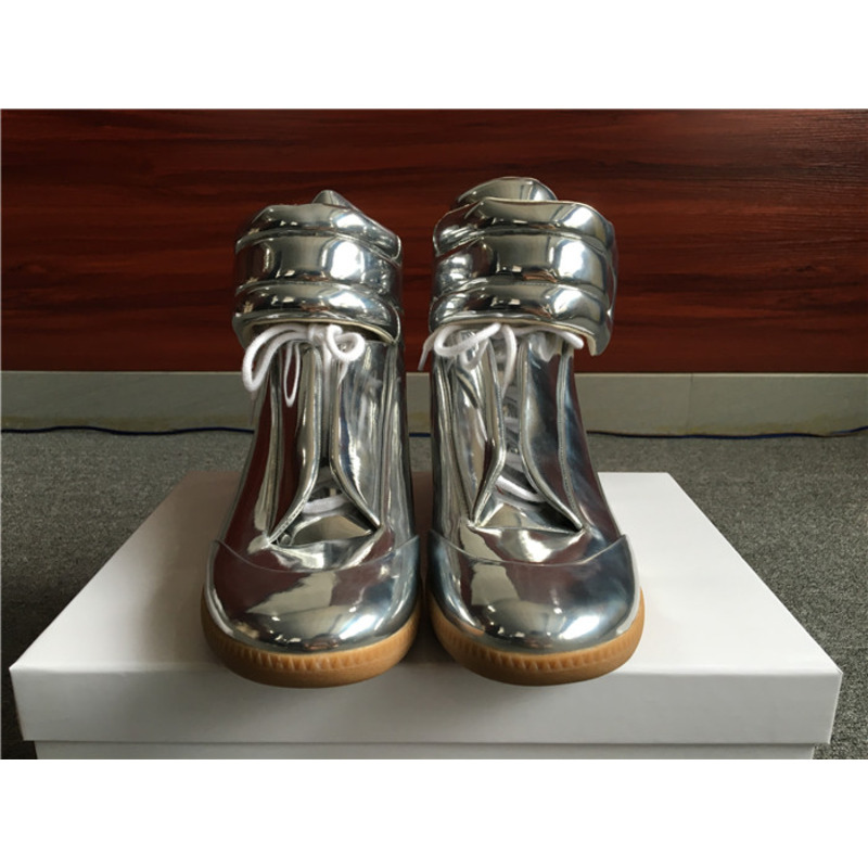 Limited Version Maison Margiela Silver Patent Leather High-Top Sneakers