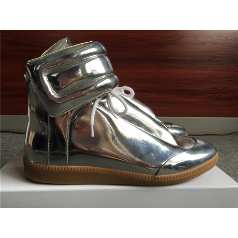 Limited Version Maison Margiela Silver Patent Leather High-Top Sneakers