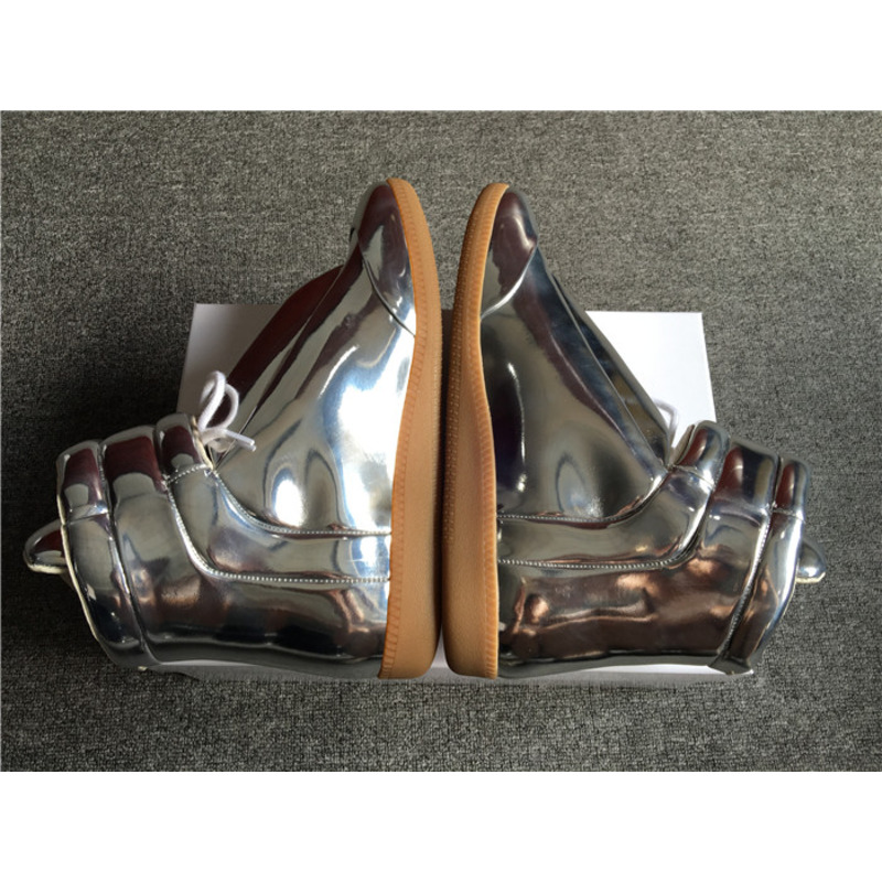 Limited Version Maison Margiela Silver Patent Leather High-Top Sneakers