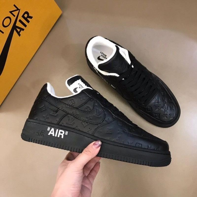 l**is V*t*n x nike air force 1 x off white virgil low all black sneakers men