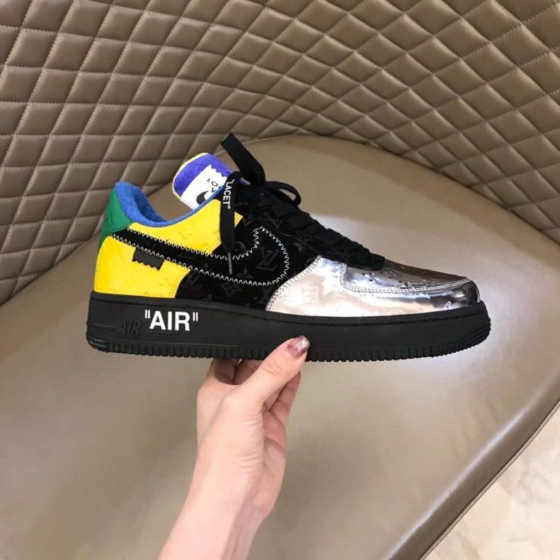 l**is V*t*n x nike air force 1 x off white virgil low silver black yellow sneakers men