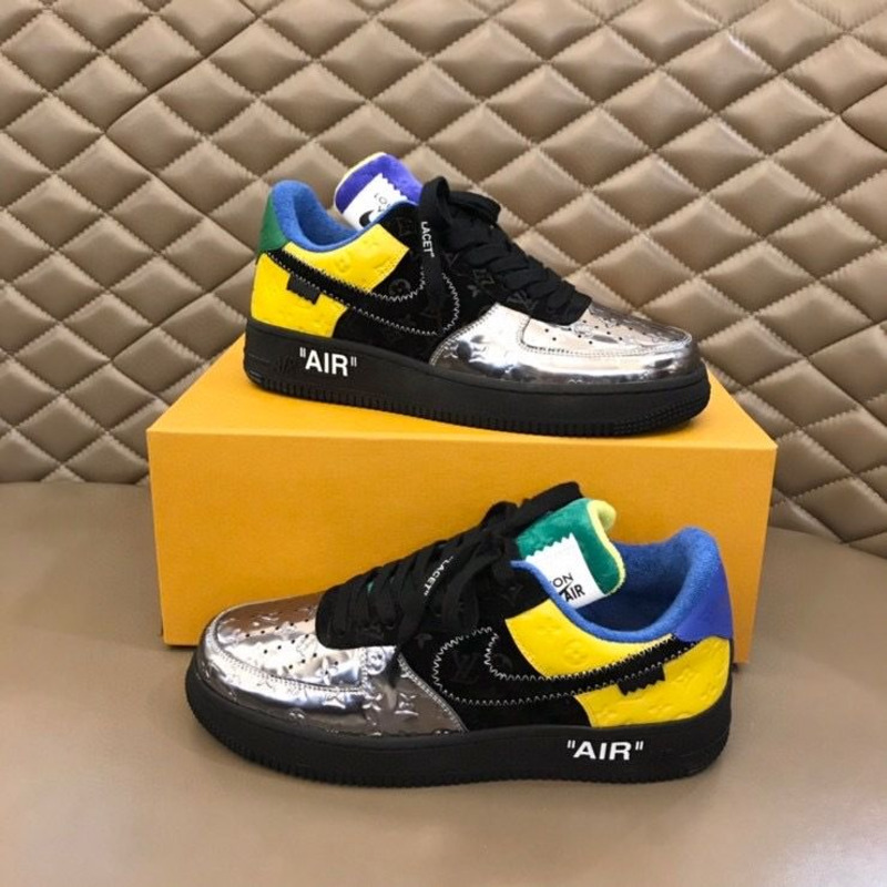 l**is V*t*n x nike air force 1 x off white virgil low silver black yellow sneakers men