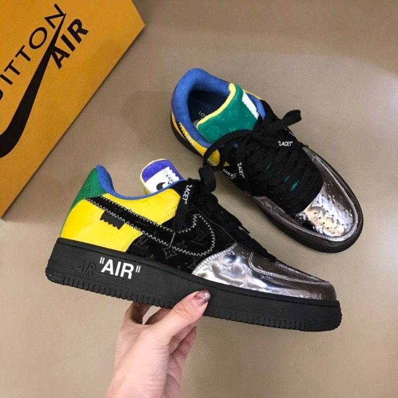 l**is V*t*n x nike air force 1 x off white virgil low silver black yellow sneakers men