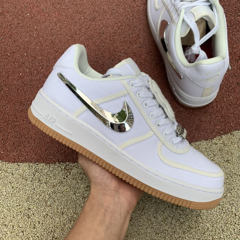 Travis Scott x Nike Air Force 1 Low Pure White Silver Hook AQ4211 100 Sneakers Men