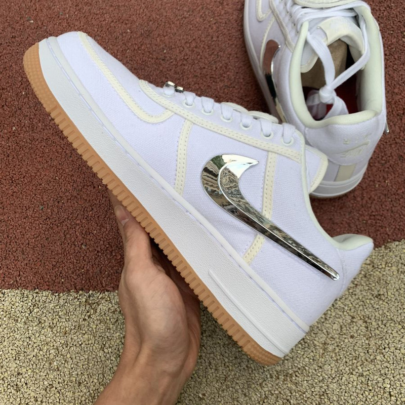 Travis Scott x Nike Air Force 1 Low Pure White Silver Hook AQ4211 100 Sneakers Men